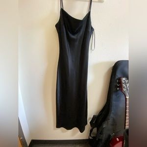 Express satin black crow neck midi dress
